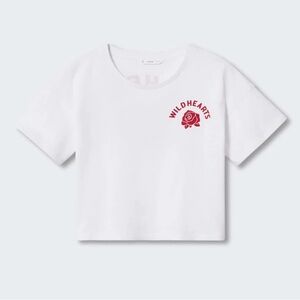 Mango women’s White Wild Hearts T-Shirt crop top